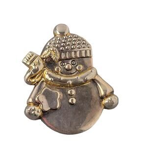 Best Snowman Brooch Pin 2.7" Gold-Tone Holiday Christmas Jewelry